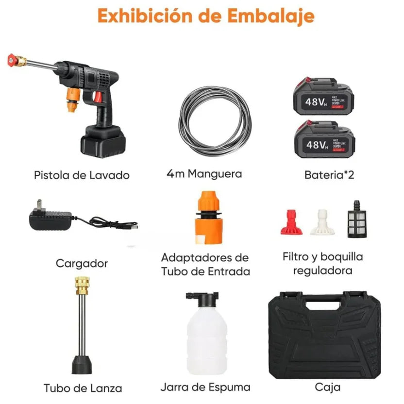 HIDROLAVADORA PORTATIL DE ALTA PRESION 48V CON 2 BATERIAS