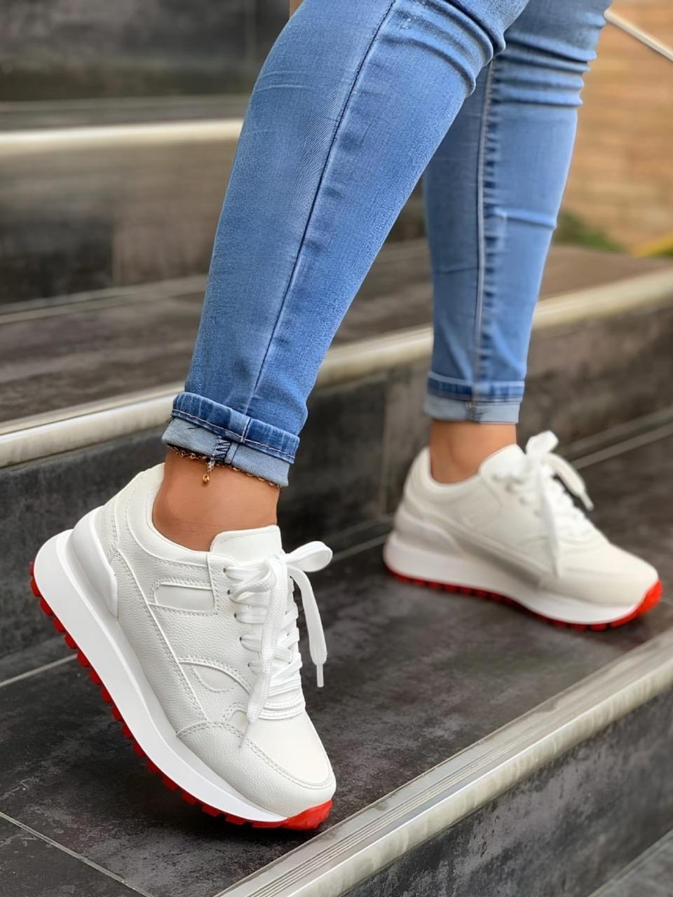TENIS LONDON PARA  MUJER - Blanco Rojo