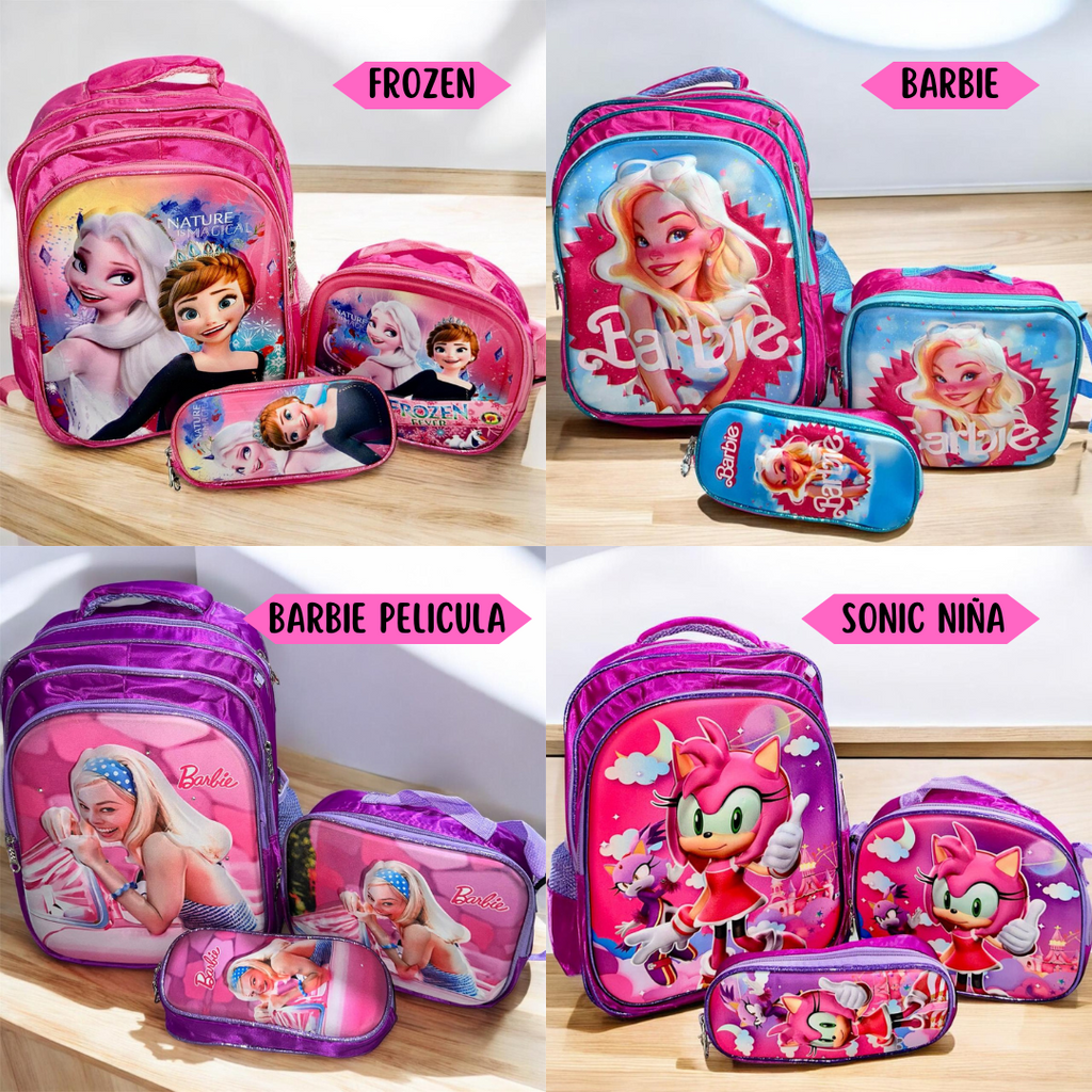 BOLSO ESCOLAR - LONCHERA - CARTUCHERA - SUPER COMBO ESCOLAR