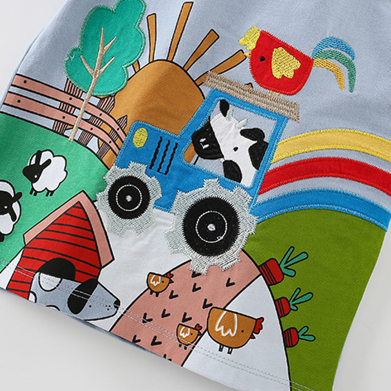 Camiseta de verano para niño con estampado de animales de dibujos animados y granja, estilo europeo y americano.